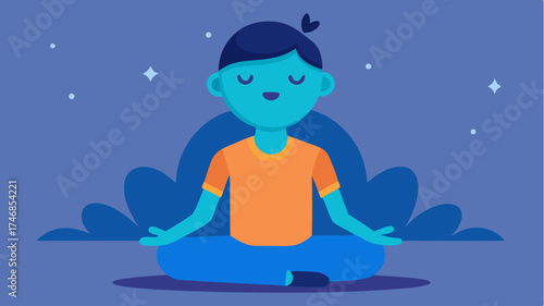 A playful animation of a character practicing mindfulness techniques such as deep breathing and visualization with a digital timer and calming colors to enhance relaxation.