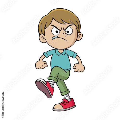 An angry cartoon boy with a frustrated expression