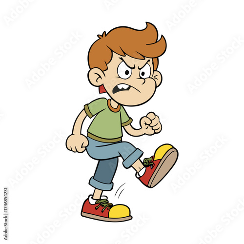 An angry boy cartoon character walking and showing frustration