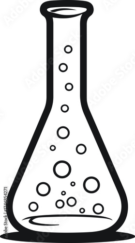 Smooth continuous line art of a laboratory flask with bubbles 3