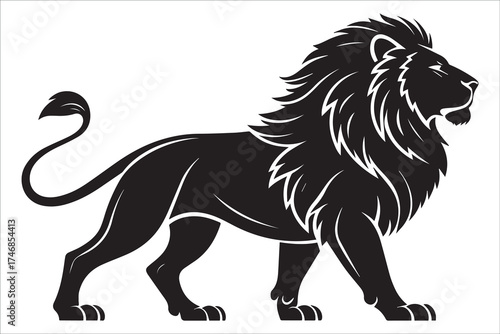 Minimalist Black and White Lion Silhouette Vector Illustration