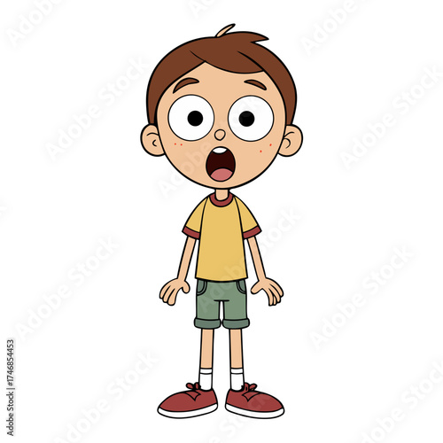 Cartoon boy with open mouth expressing shock and surprise