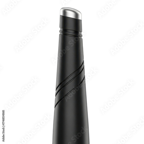 Minimalist Black Tapered Cosmetic Bottle Top with Silver Cap Product Shot, Isolated