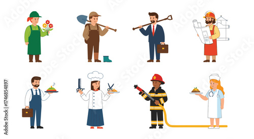 A collection of diverse professional workers from different occupations.