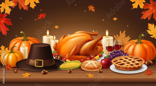 Complete Thanksgiving Table Composition with Traditional Feast