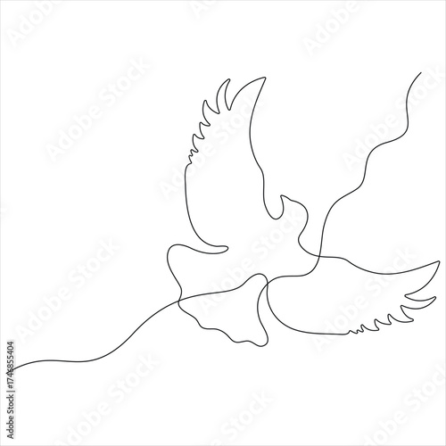 Continuous line drawing of flying bird minimalist bird pigeon outline style illustration