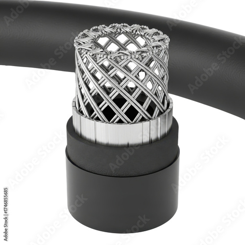 Photorealistic Cable Cutaway Product Shot revealing Silver Metallic Braided Shield and Black Layers