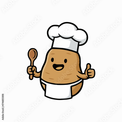 Potato chef logo design featuring a playful chef potato illustration, perfect for restaurant or food branding