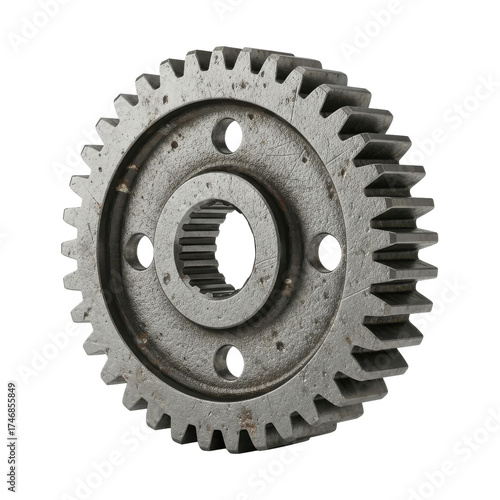 Isolated Industrial Old Metal Gear Cogwheel on White Background
