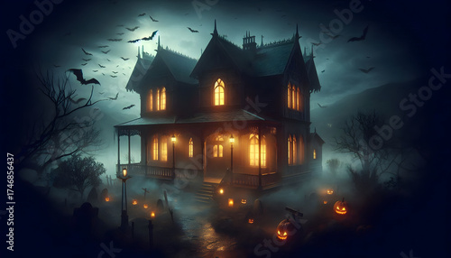 halloween background with haunted house