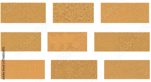Nine rectangular textures resembling wood cork or woven material patterns