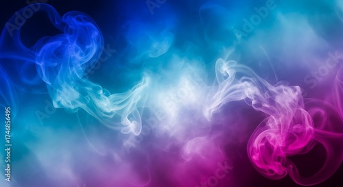 Colorful smoke swirls and dances in a mesmerizing display of blues, purples, and whites, creating an ethereal and dreamlike atmosphere for backgrounds