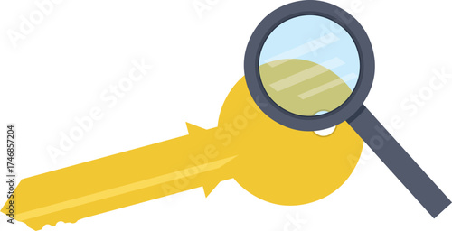 vector illustration key and magnifying glass in keyword concept icon