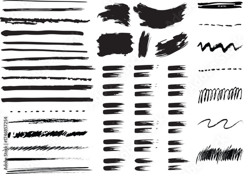 Creative Ink and Paint Brush Textures — Grunge Strokes and Hand Drawn Vector Lines