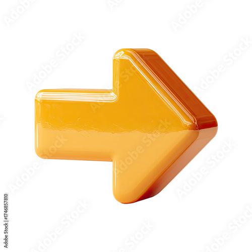 A glossy, amber-orange arrow pointing right, rendered in 3D with a slightly rounded, blocky design