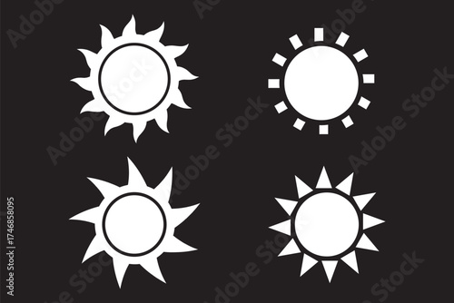 Hand drawn   sun with rays flat icon	set