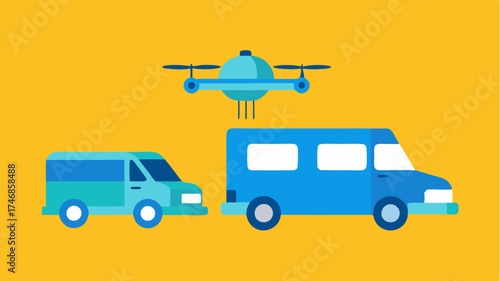 A van and a drone side by side illustrating the use of advanced delivery ods including aerial delivery solutions.
