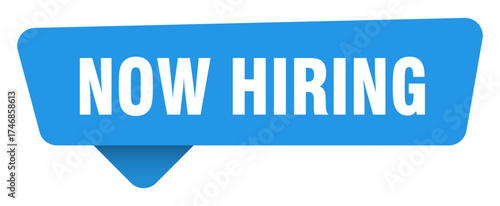 now hiring sticker. now hiring blue sign isolated on transpatent background