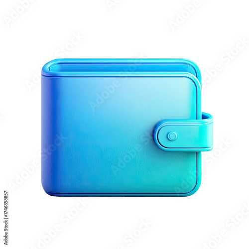 A vibrant teal, gradient-shaded wallet icon, rendered with a glossy, 3D effect, featuring a simple, buttoned clasp