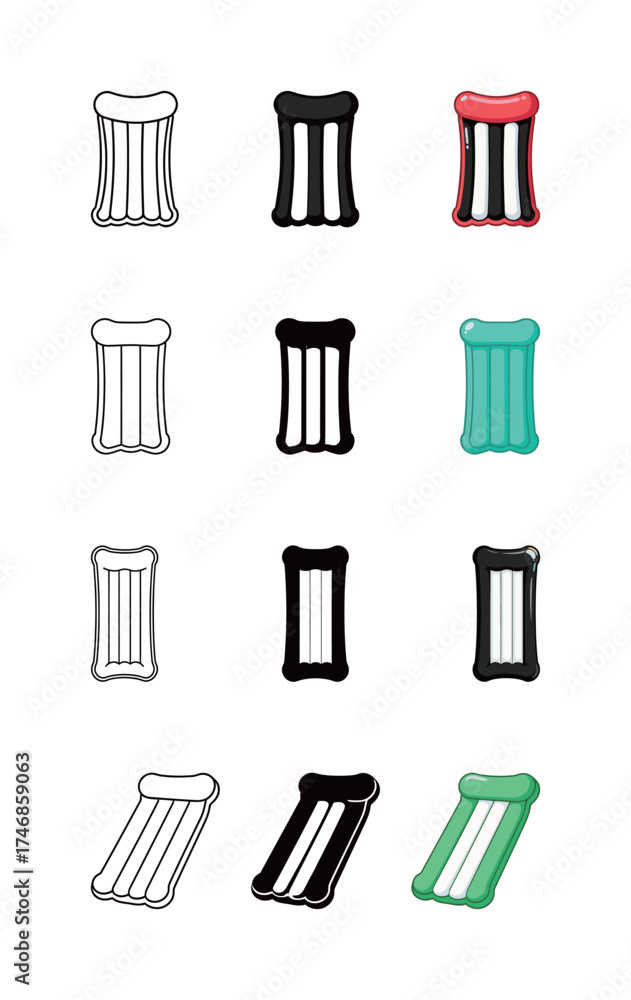 Fototapeta premium Inflatable Pool Raft Mattress Icons - Various Styles for Summer Vacation and Water Sports