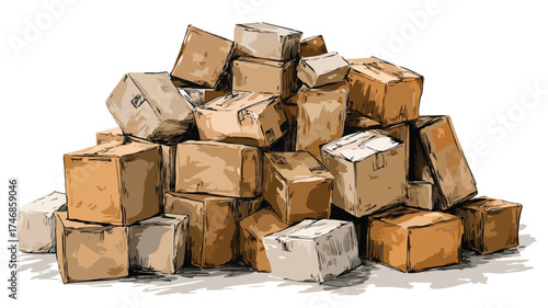 Messy Stack of Cardboard Boxes in Vector Illustration