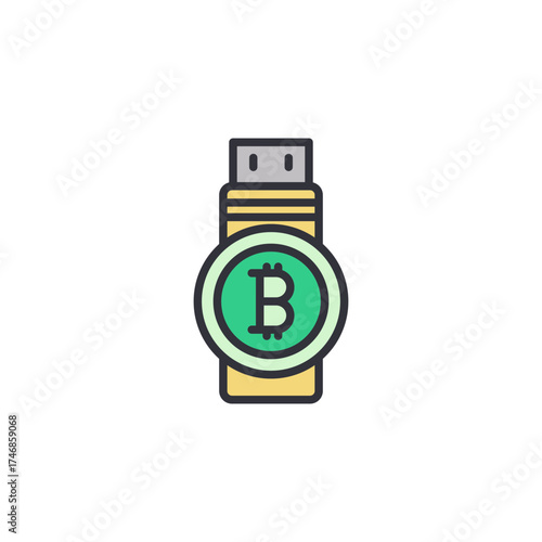 Bitcoin USB flash drive icon, representing hardware wallets, crypto data storage, and secure offline Bitcoin management solutions.