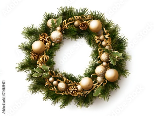 20. A simple festive wreath with metallic touches on white background