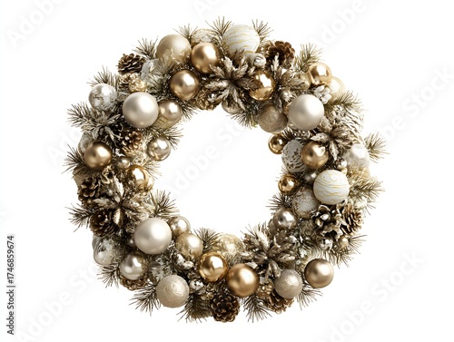 20. A simple festive wreath with metallic touches on white background