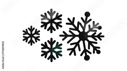 Four black snowflake icons of varying sizes arranged on a white background in a simple graphic style