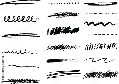 Grunge Paint Brush Textures and Ink Stroke Lines — Artistic Vector Brush Collection for Design Projects