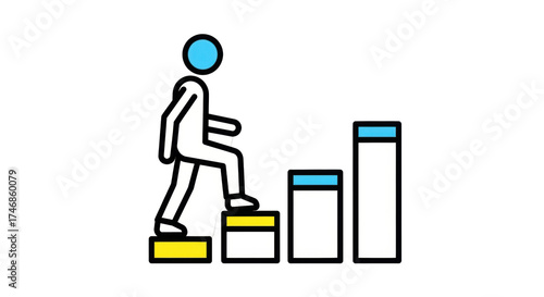 Tablou pe pânză Isolated icon of a person ascending a graph, steps, stair to career progress, su