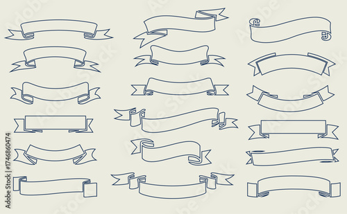 Ribbon simple black thin line icons vector set