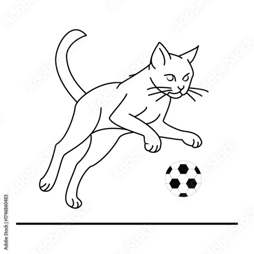 Playful kitten kicking a soccer ball with energetic motion isolated on white background