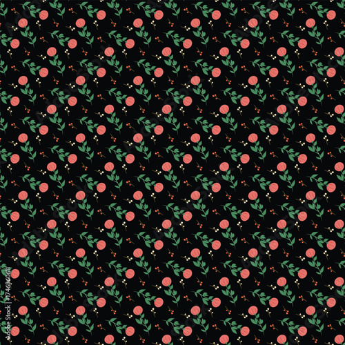 Wallpaper Mural Floral Pattern With Pink Berries On Black Background For Textile, Wallpaper, Or Decor Purposes Torontodigital.ca