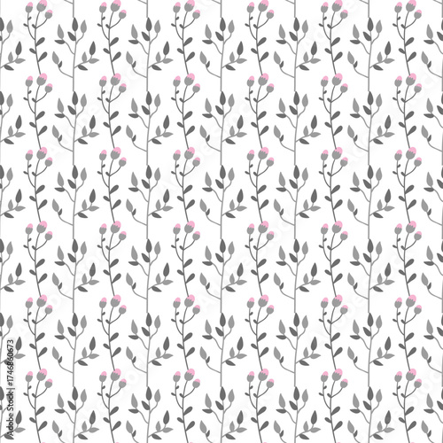 Wallpaper Mural Botanical Pattern Wallpaper With Gray Branches And Pink Buds For Home Decor And Interiors Inspiration Torontodigital.ca