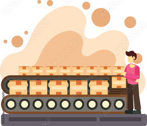 Packaging boxes on conveyor belt illustration