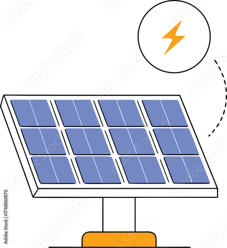 Clean renewable energy symbol solar panel generating electricity power icon