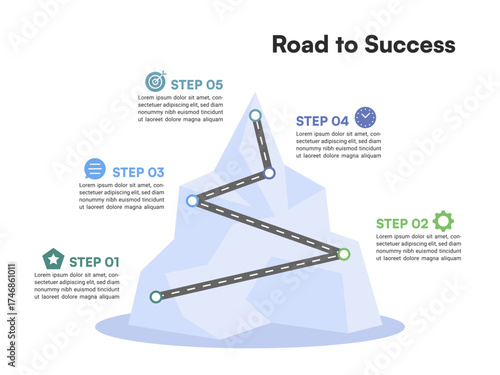 Road to Success Ice Mountain Infographic with Zigzag Path and Steps