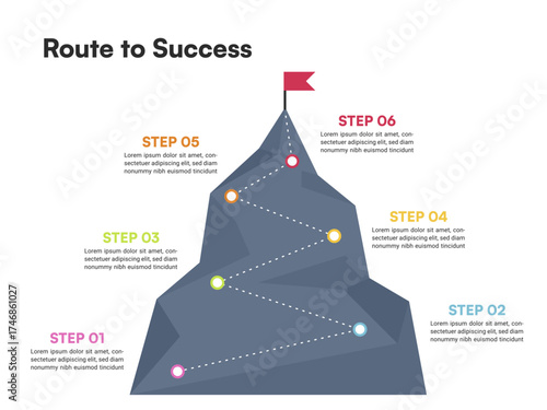 Route to Success Dark Mountain Infographic with Dotted Climbing Path