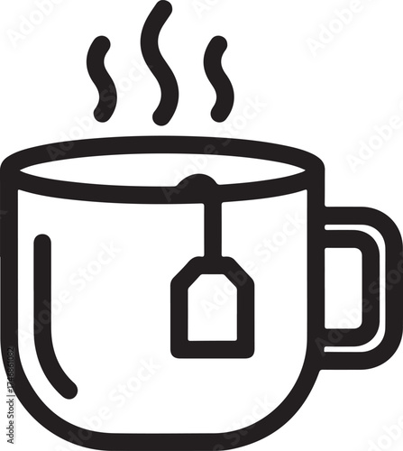 Vector art of a steaming cup of tea with a tea bag inside, perfect for a cozy break or a refreshing beverage, enjoy the simple pleasure of a warm drink on