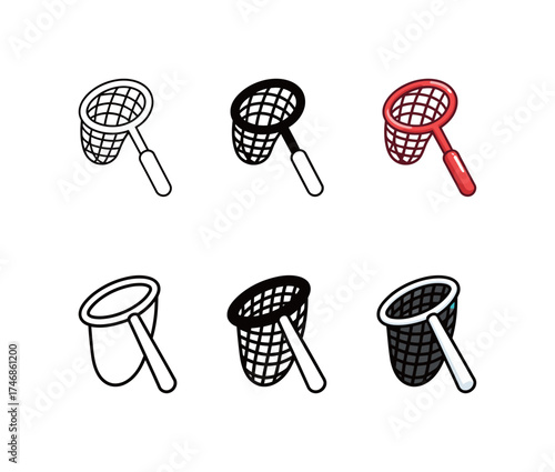 Fishing Net or Butterfly Net Icon Set in Multiple Styles for Hobby