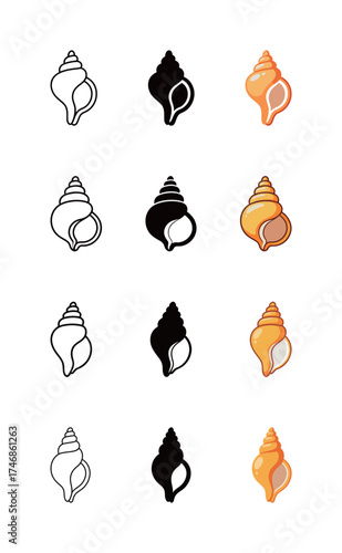 Sea Shell Conch Icon Set in Diverse Styles for Beach and Ocean
