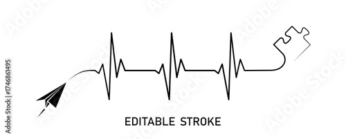 Abstract paper plane origami airplane, ekg shape route, puzzle piece. Medical science concept design to use for cardiology, healthcare business, medical care concept projects.