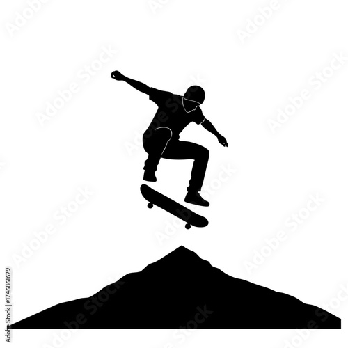 Silhouette icon of a skateboarder mid trick vector design