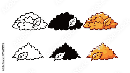 Pile of Autumn Leaves Icon Set in Outline and Color Styles