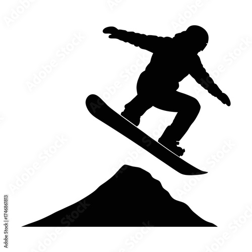 Silhouette icon of a snowboarder jumping vector design
