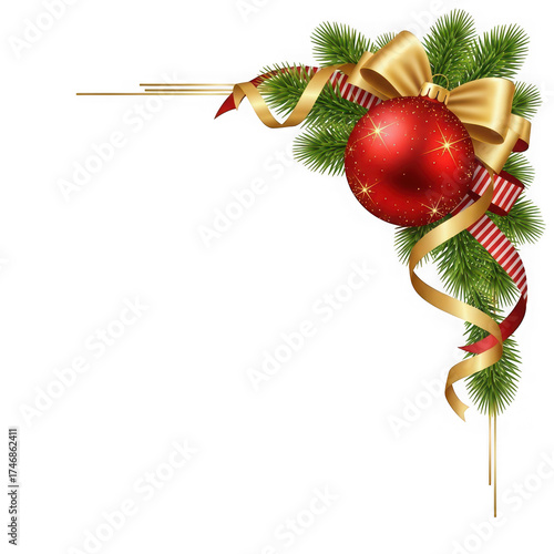 Elegant christmas corner decoration festive ornament pine branches gold ribbon bow festive accent
