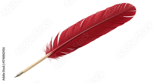 Canvastavla Isolated elegant red quill pen for writing or signing documents on surface for c