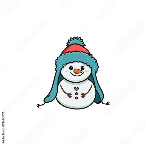 cute cartoon snowman with a scarf. Doodle style. Christmas card with snowman. Vector