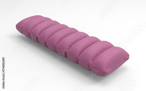 3D render of purple textile inflatable pillow mattress with soft surface and modern segmented shape on white background